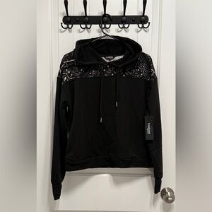 Bebe Black Hoodie with Paisley Design